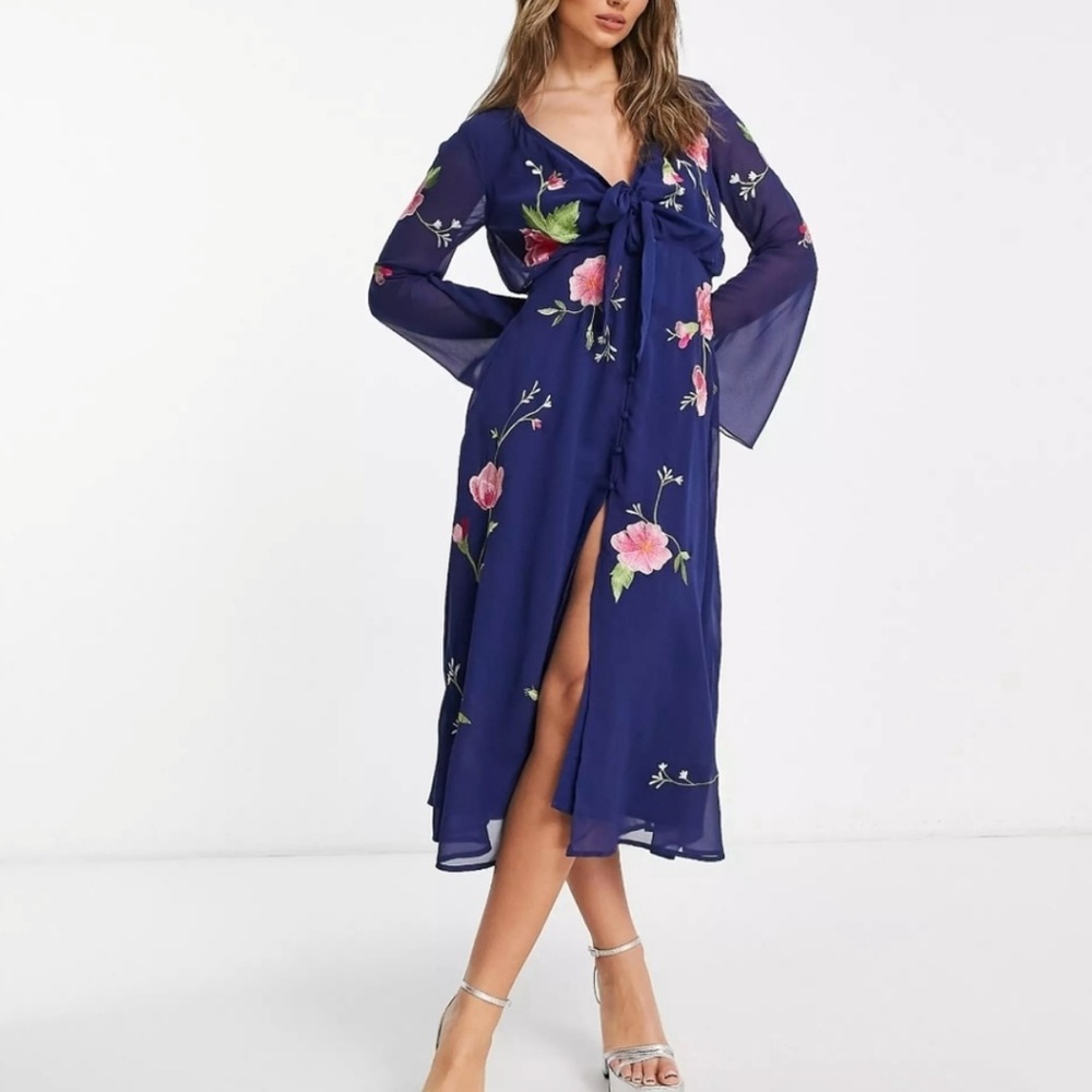 ASOS Blue Long Sleeve Wrap Gown